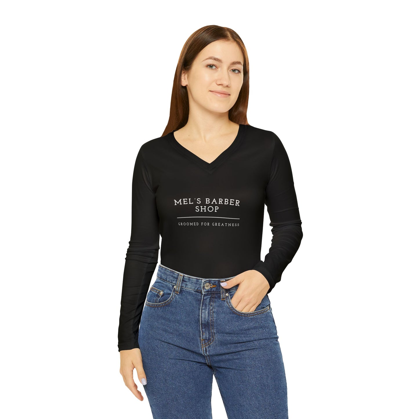 Stylish Long Sleeve V-Neck Shirt for Women, Casual Wear, Barber Shop Gift, Everyday Comfort, Great for Layering