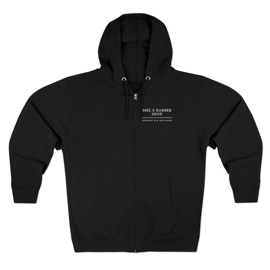 Stylish Barber Shop Zip Hoodie, Unisex Zip Up Sweatshirt, Cozy Lounge Wear, Gift for Him/Her, Perfect for Barbershop Lovers
