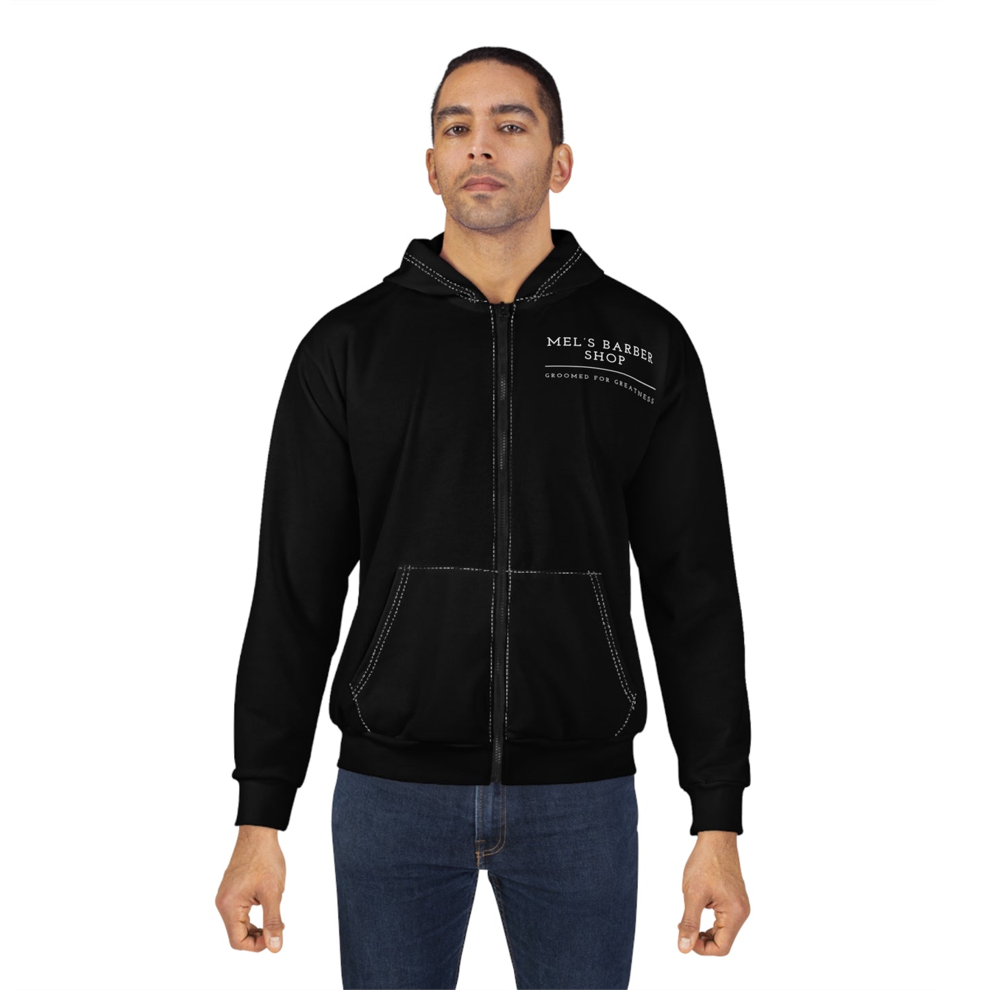 Mel's Barber Shop Unisex Zip Hoodie - Stylish & Comfortable, Ideal for Everyday Wear, Cozy Gift, Perfect for Barbershop Lovers, [...]