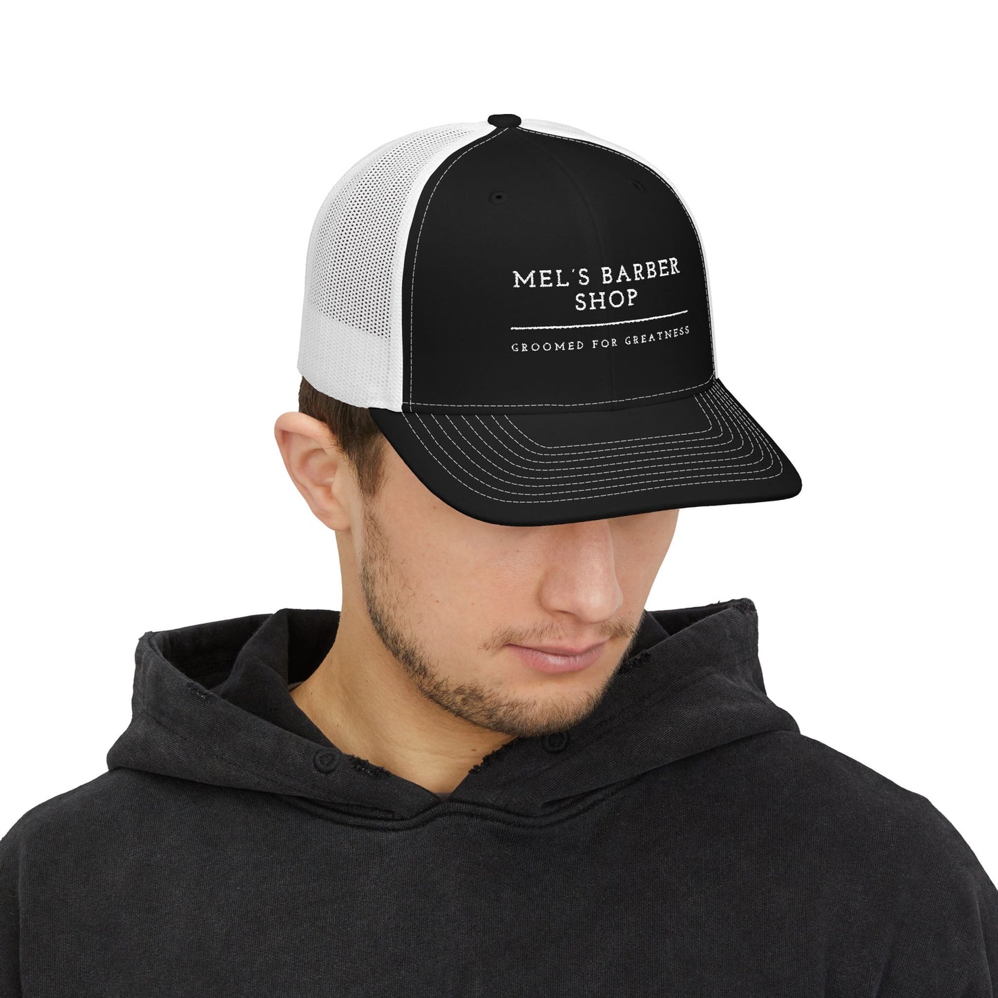 Stylish Snapback Richardson 112 Trucker Cap for Mel's Barber Shop, Perfect Gift for Barbers, Custom Embroidered Cap, Trendy Headwear, Father's Day [...]